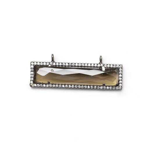 39x10.5mm Black Gold CZ Bezel Smoky Hydro Quartz Bar Connector 1 piece