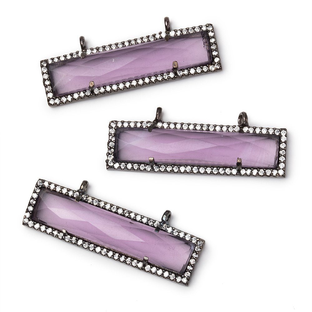 39x10.5mm Black Gold CZ Bezel Purple Hydro Quartz Bar Connector 1 Focal
