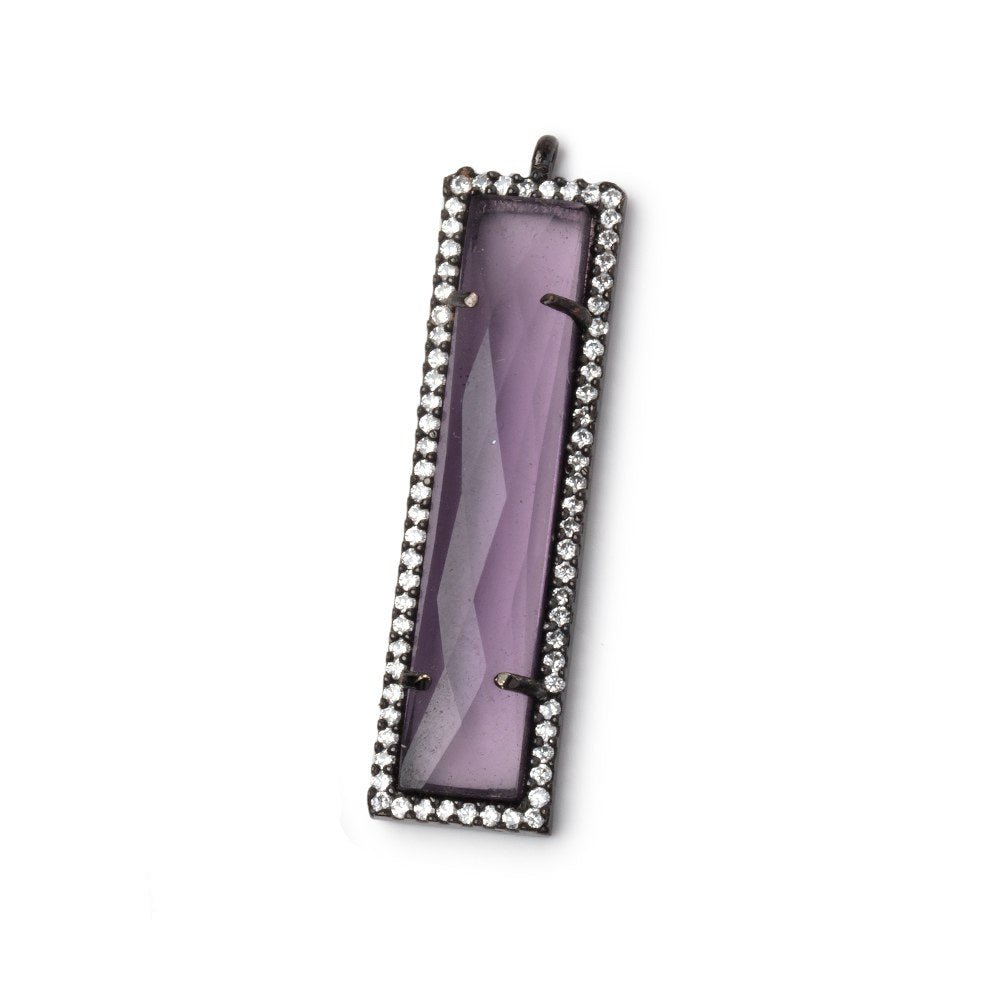 39x10.5mm Black Gold CZ Bezel Purple Hydro Quartz Bar Pendant 1 Focal