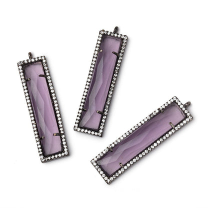 39x10.5mm Black Gold CZ Bezel Purple Hydro Quartz Bar Pendant 1 Focal