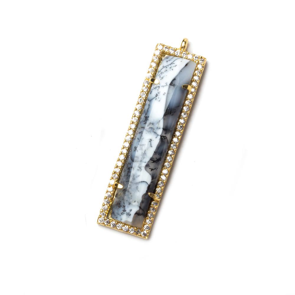 39x10.5mm Vermeil Bezel CZ and Dendritic Opal Bar 1 ring Pendant 1 piece