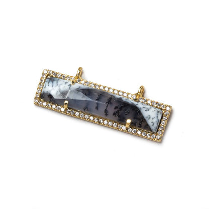 39x10.5mm Vermeil Bezel CZ and Dendritic Opal Bar 2 ring Connector 1 piece