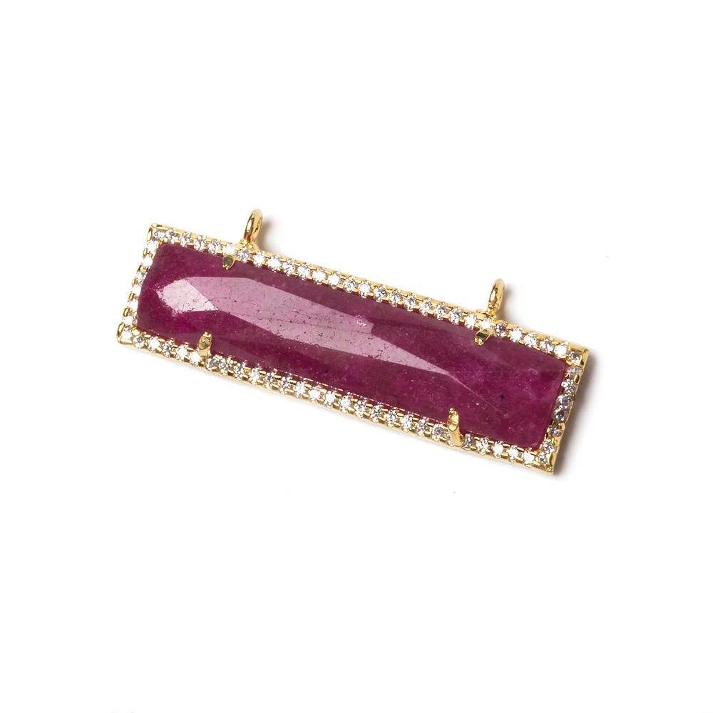 39x10.5mm Vermeil Bezel CZ and Ruby Bar 2 ring East - West Connector 1 piece