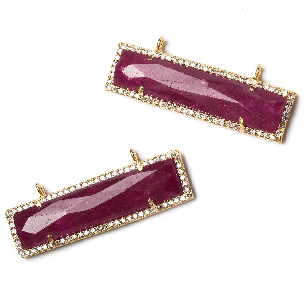 39x10.5mm Vermeil Bezel CZ and Ruby Bar 2 ring East - West Connector 1 piece