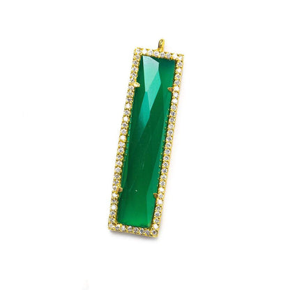 39x10.5mm Gold Bezel CZ & Green Onyx Bar 1 ring Pendant 1 piece