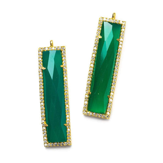 39x10.5mm Gold Bezel CZ & Green Onyx Bar 1 ring Pendant 1 piece