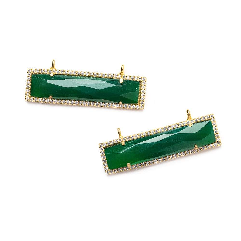 39x10.5mm Vermeil Bezel CZ & Green Onyx Bar East-West Connector 1 piece
