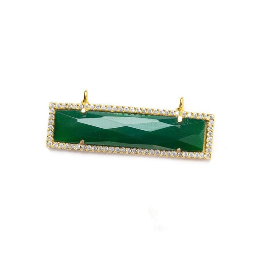 39x10.5mm Vermeil Bezel CZ & Green Onyx Bar East-West Connector 1 piece