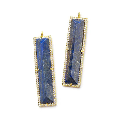 39x10.5mm Vermeil Bezel CZ & Lapis Lazuli Pavilion Faceted Bar Pendant 1 piece