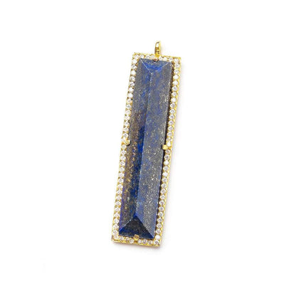 39x10.5mm Vermeil Bezel CZ & Lapis Lazuli Pavilion Faceted Bar Pendant 1 piece
