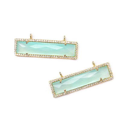 39x10.5mm Vermeil Bezel CZ & Seafoam Chalcedony Bar East-West Connector 1 piece