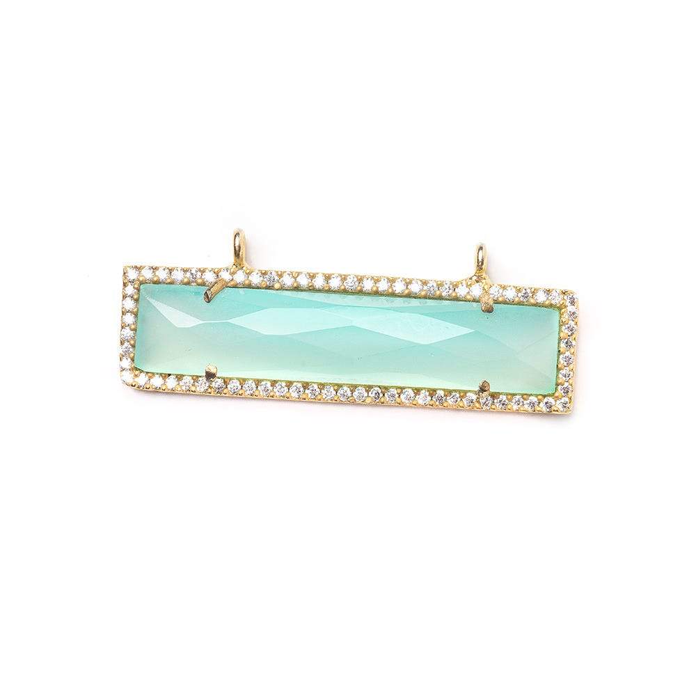 39x10.5mm Vermeil Bezel CZ & Seafoam Chalcedony Bar East-West Connector 1 piece