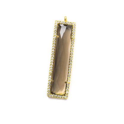 39x10.5mm Vermeil CZ Bezel Smoky Hydro Quartz Bar Pendant 1 piece