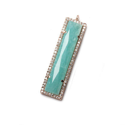 39x10.5mm Rose Gold Bezel CZ and Amazonite Bar 1 ring Pendant 1 piece