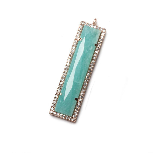 39x10.5mm Rose Gold Bezel CZ and Amazonite Bar 1 ring Pendant 1 piece