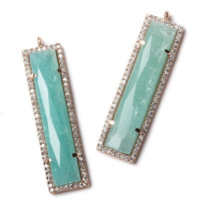 39x10.5mm Rose Gold Bezel CZ and Amazonite Bar 1 ring Pendant 1 piece