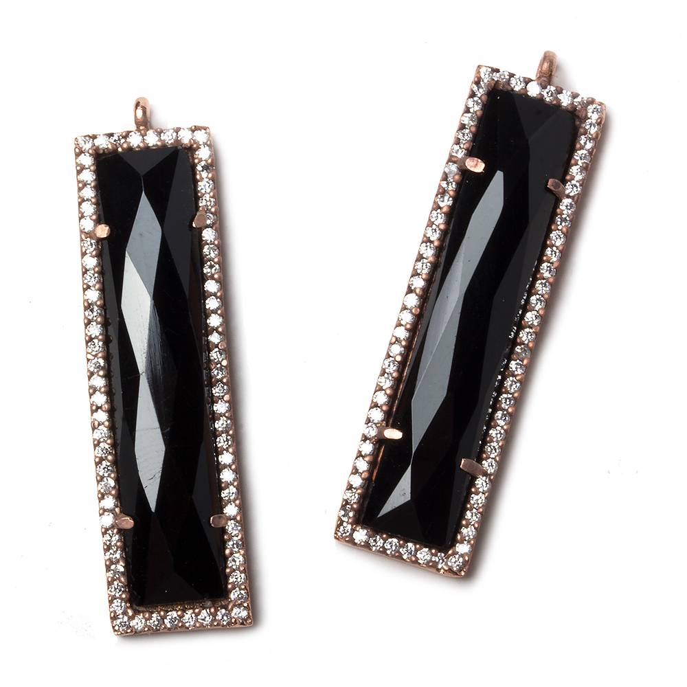 39x10.5mm Rose Gold Bezel CZ and Black Chalcedony Bar 1 ring Pendant 1 piece