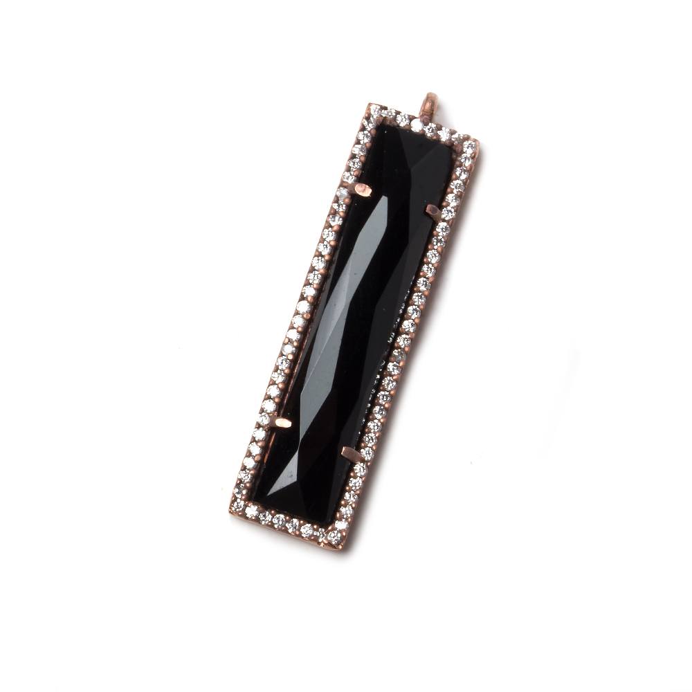 39x10.5mm Rose Gold Bezel CZ and Black Chalcedony Bar 1 ring Pendant 1 piece