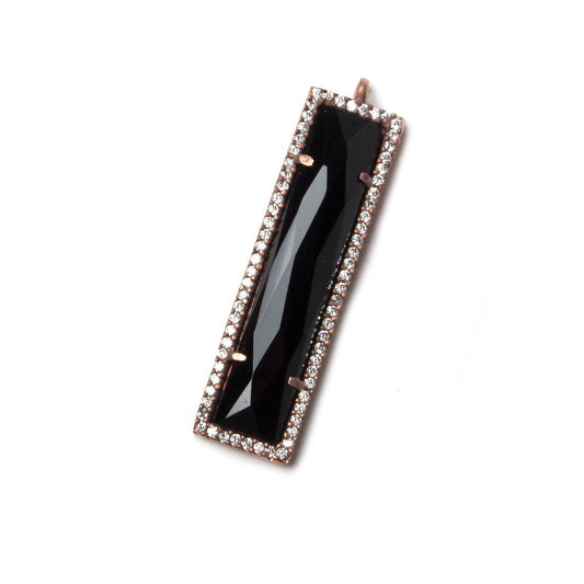39x10.5mm Rose Gold Bezel CZ and Black Chalcedony Bar 1 ring Pendant 1 piece