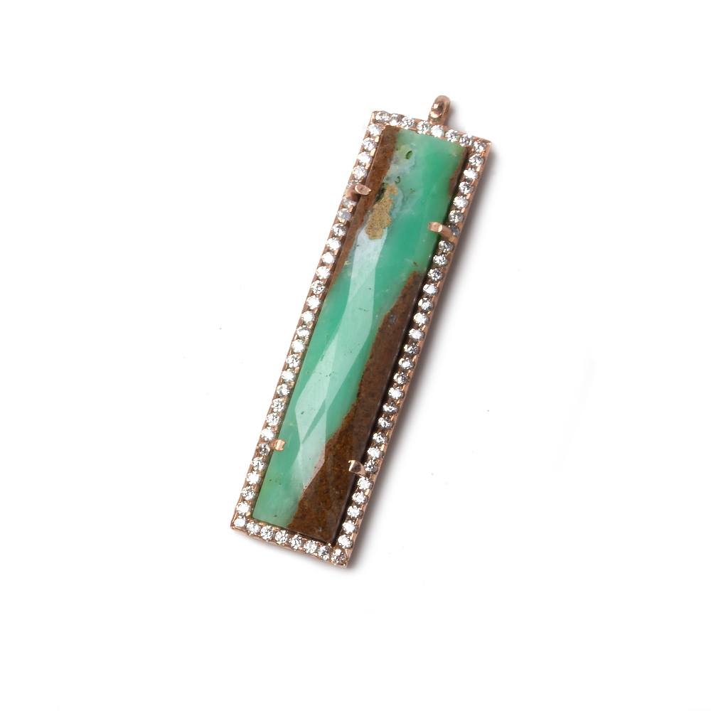 39x10.5mm Rose Gold Bezel CZ and Chrysoprase Bar 1 ring Pendant 1 piece