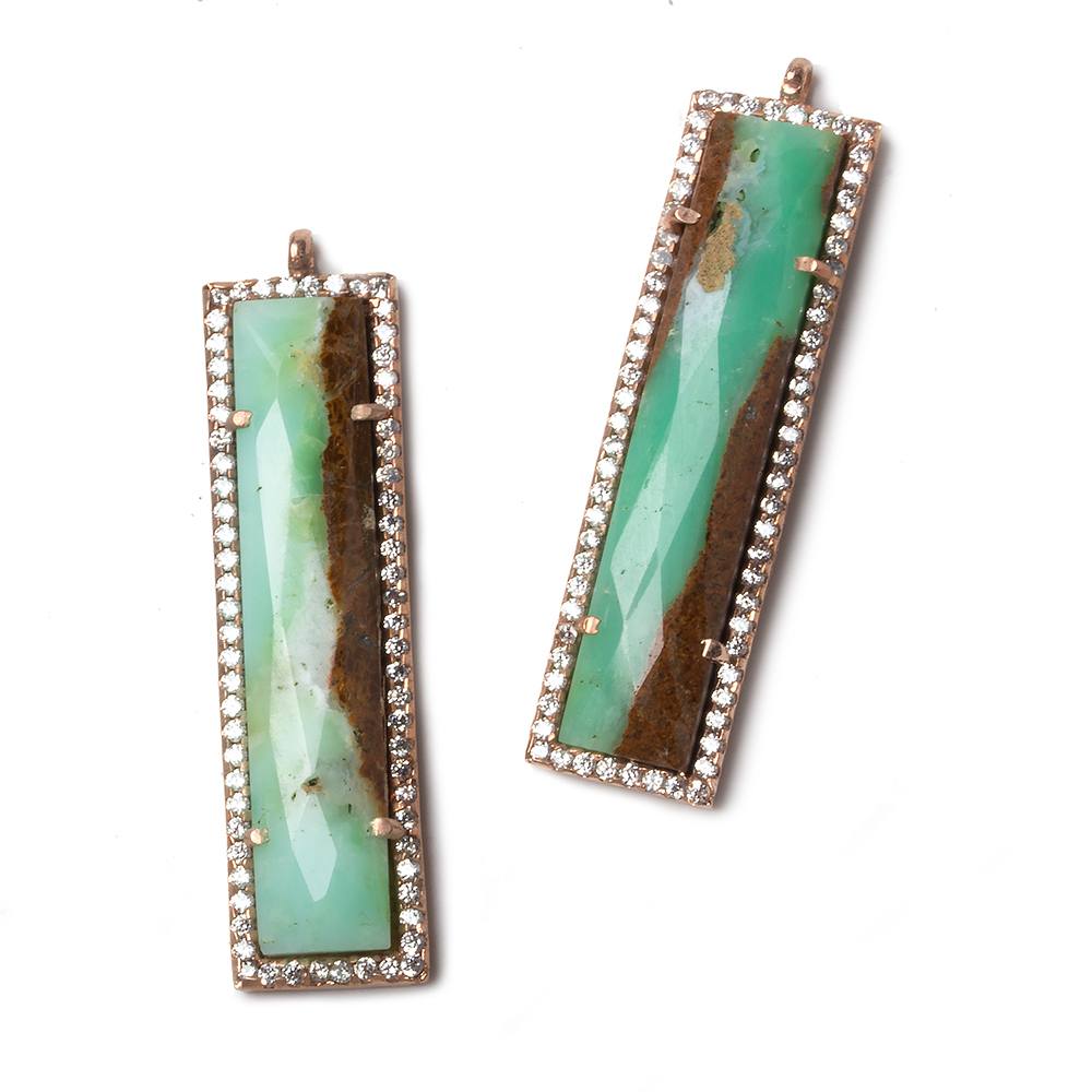 39x10.5mm Rose Gold Bezel CZ and Chrysoprase Bar 1 ring Pendant 1 piece