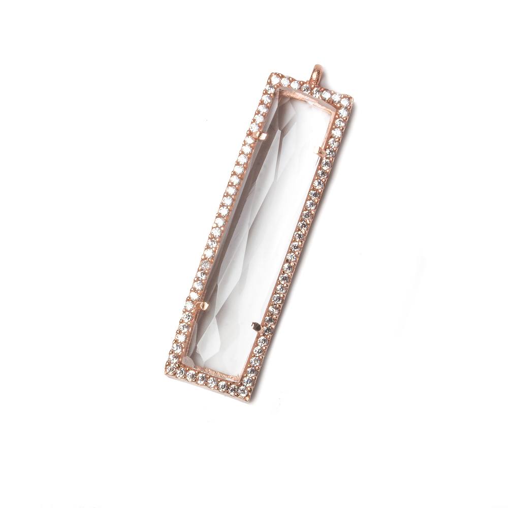 39x10.5mm Rose Gold Bezel CZ and Crystal Quartz Bar 1 ring Pendant 1 piece