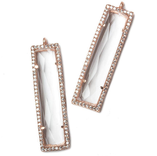 39x10.5mm Rose Gold Bezel CZ and Crystal Quartz Bar 1 ring Pendant 1 piece