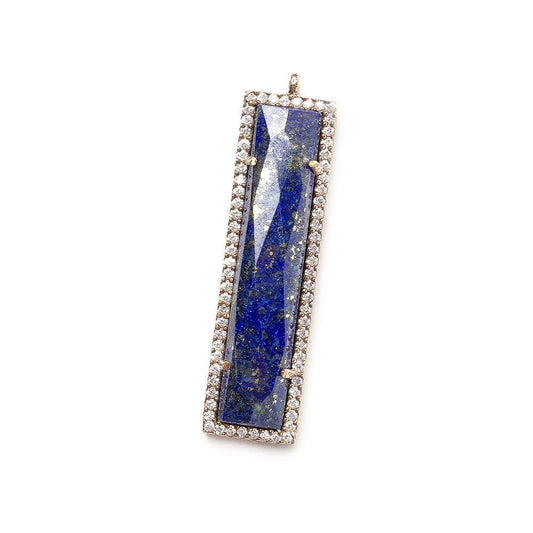 39x10.5mm Rose Gold Bezel CZ & Lapis Lazuli Bar Pendant 1 piece
