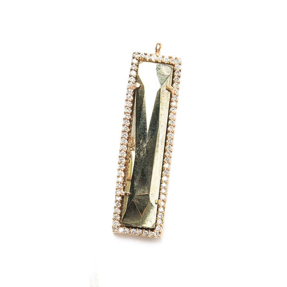 39x10.5mm Rose Gold Bezel CZ & Pyrite Bar 1 ring Pendant 1 piece