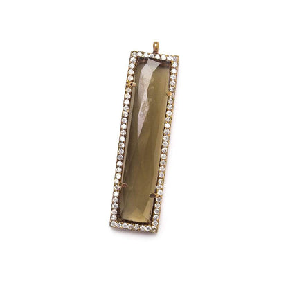 39x10.5mm Rose Gold CZ Bezel Smoky Hydro Quartz Bar Pendant 1 piece