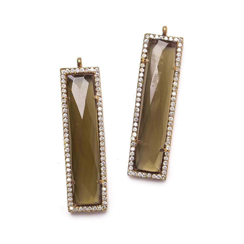 39x10.5mm Rose Gold CZ Bezel Smoky Hydro Quartz Bar Pendant 1 piece