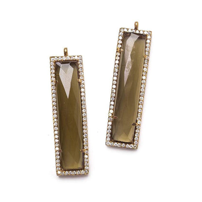 39x10.5mm Rose Gold CZ Bezel Smoky Hydro Quartz Bar Pendant 1 piece