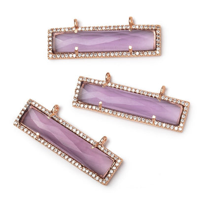 39x10.5mm Rose Gold CZ Bezel Purple Hydro Quartz Bar Connector 1 Focal