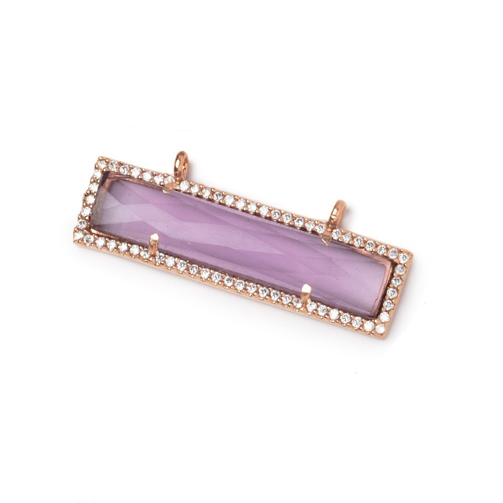 39x10.5mm Rose Gold CZ Bezel Purple Hydro Quartz Bar Connector 1 Focal