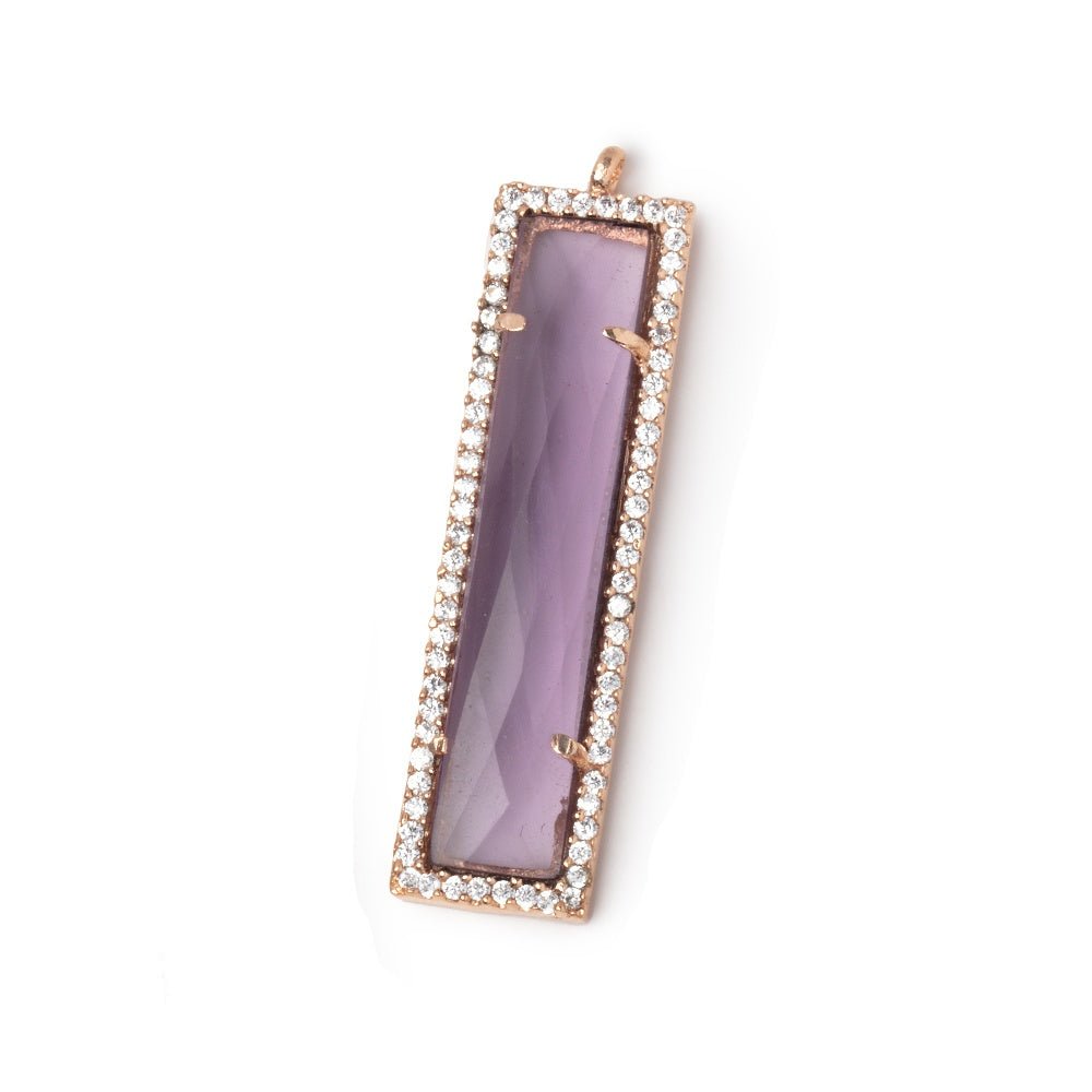 39x10.5mm Rose Gold CZ Bezel Purple Hydro Quartz Bar Pendant 1 Focal