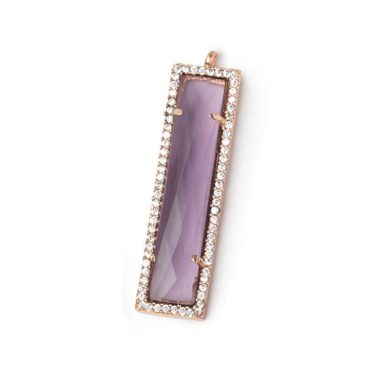 39x10.5mm Rose Gold CZ Bezel Purple Hydro Quartz Bar Pendant 1 Focal