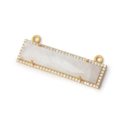 39x10.5mm Vermeil Bezel CZ Rainbow Moonstone Bar Connector 1 piece