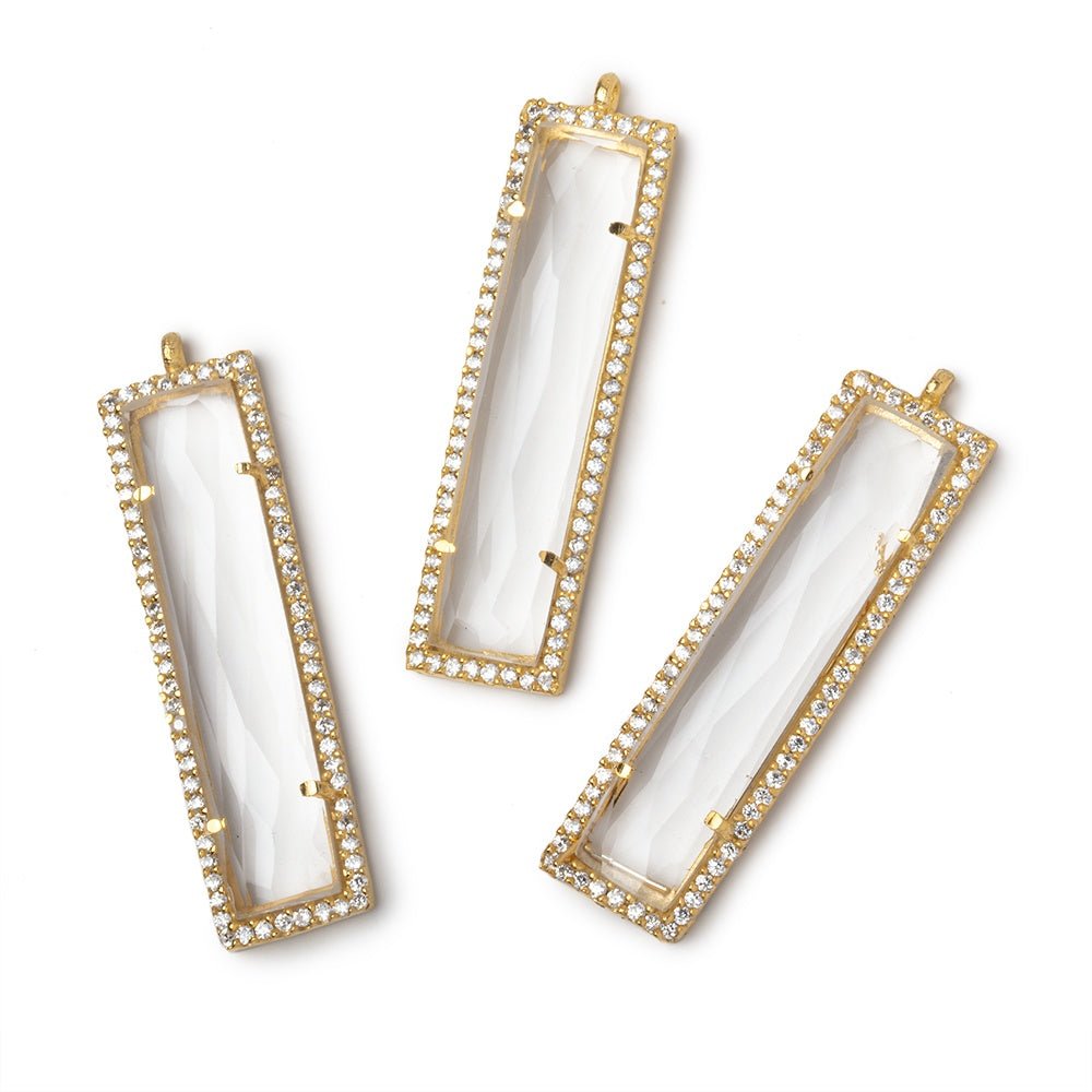 39x10.5mm Vermeil CZ Bezel Crystal Quartz Bar Pendant 1 Focal