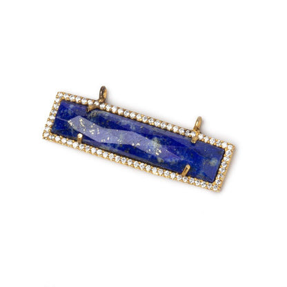 39x10.5mm Vermeil CZ Bezel Lapis Lazuli Bar Connector 1 Focal