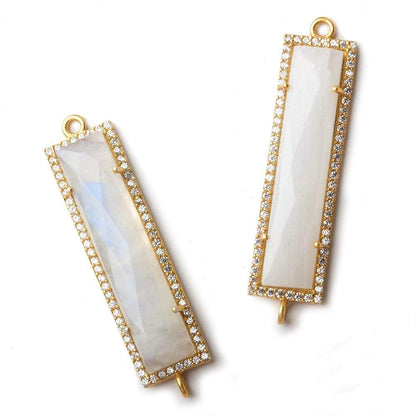 39x10.5mm Vermeil CZ Bezel Rainbow Moonstone Bar 2 Ring Connector 1 piece