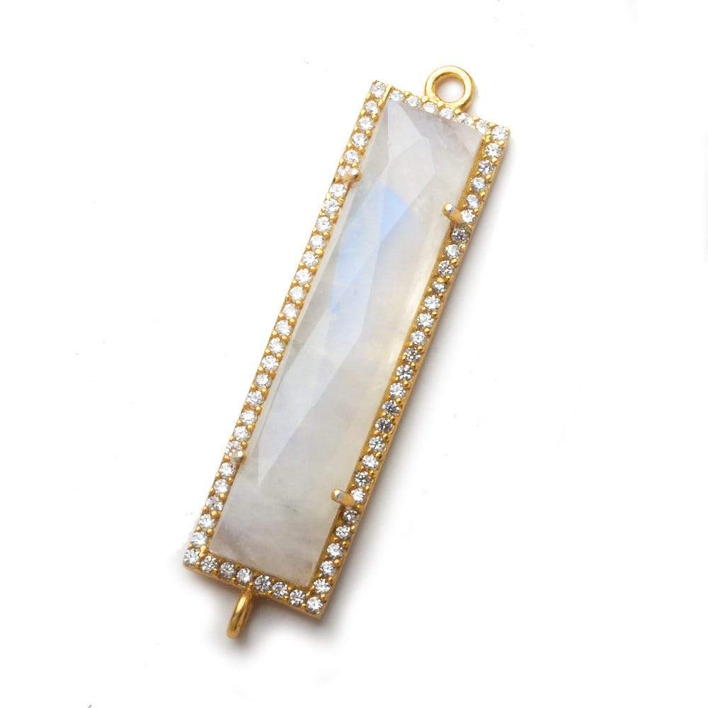 39x10.5mm Vermeil CZ Bezel Rainbow Moonstone Bar 2 Ring Connector 1 piece