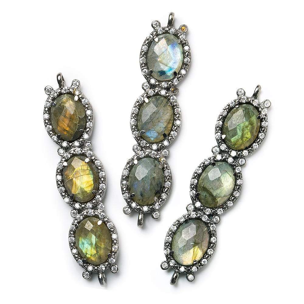 39x10mm Black Gold Bezel CZ & Labradorite 3 Oval Connector 1 focal bead