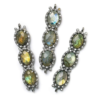 39x10mm Black Gold Bezel CZ & Labradorite 3 Oval Connector 1 focal bead