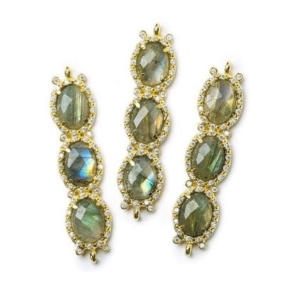 39x10mm Gold Bezel CZ & Labradorite 3 Oval Connector 1 focal bead