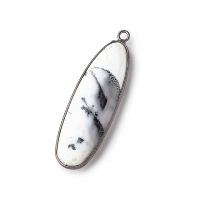 39x13mm Black Gold Bezel Dendritic Opal Plain Oval Pendant 1 piece