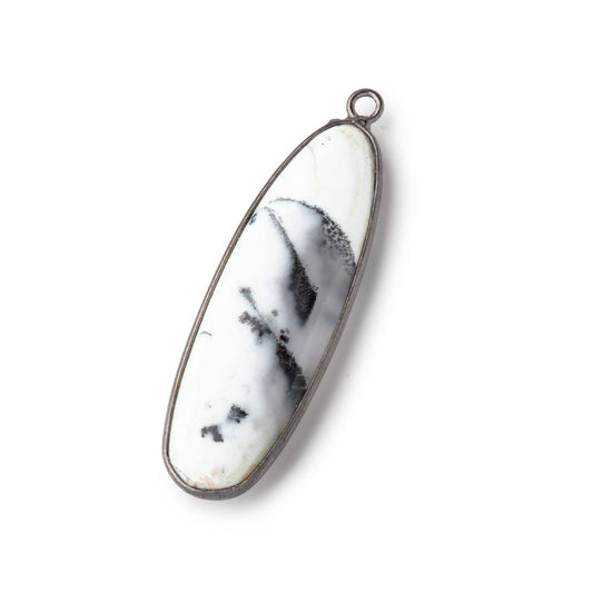 39x13mm Black Gold Bezel Dendritic Opal Plain Oval Pendant 1 piece