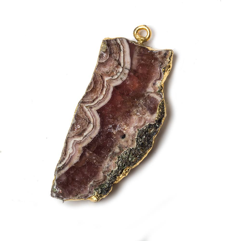 39x16x4mm Gold Leafed Rhodochrosite Slice Focal Bead