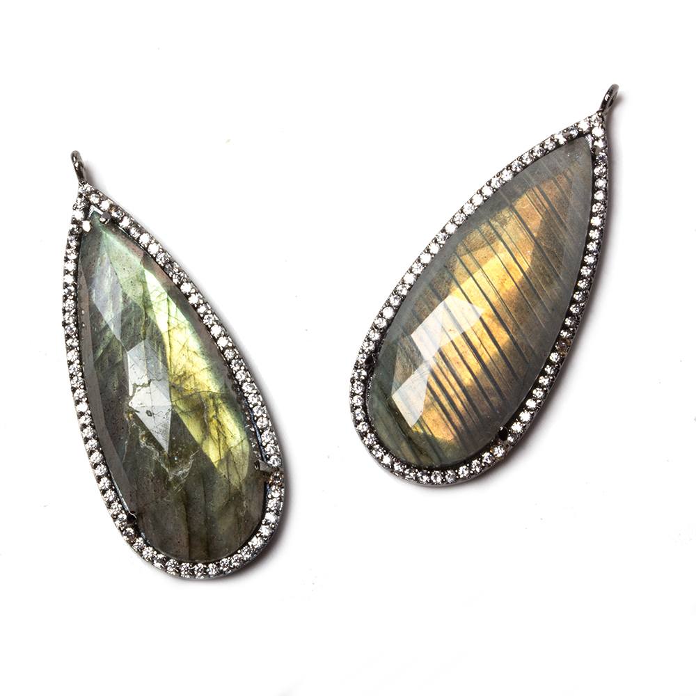 39x17mm Black Gold Bezeled White CZ & Labradorite Pear Pendant 1 pc