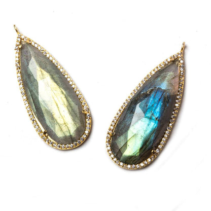 39x17mm Vermeil Bezeled White CZ & Labradorite Pear Pendant 1 pc