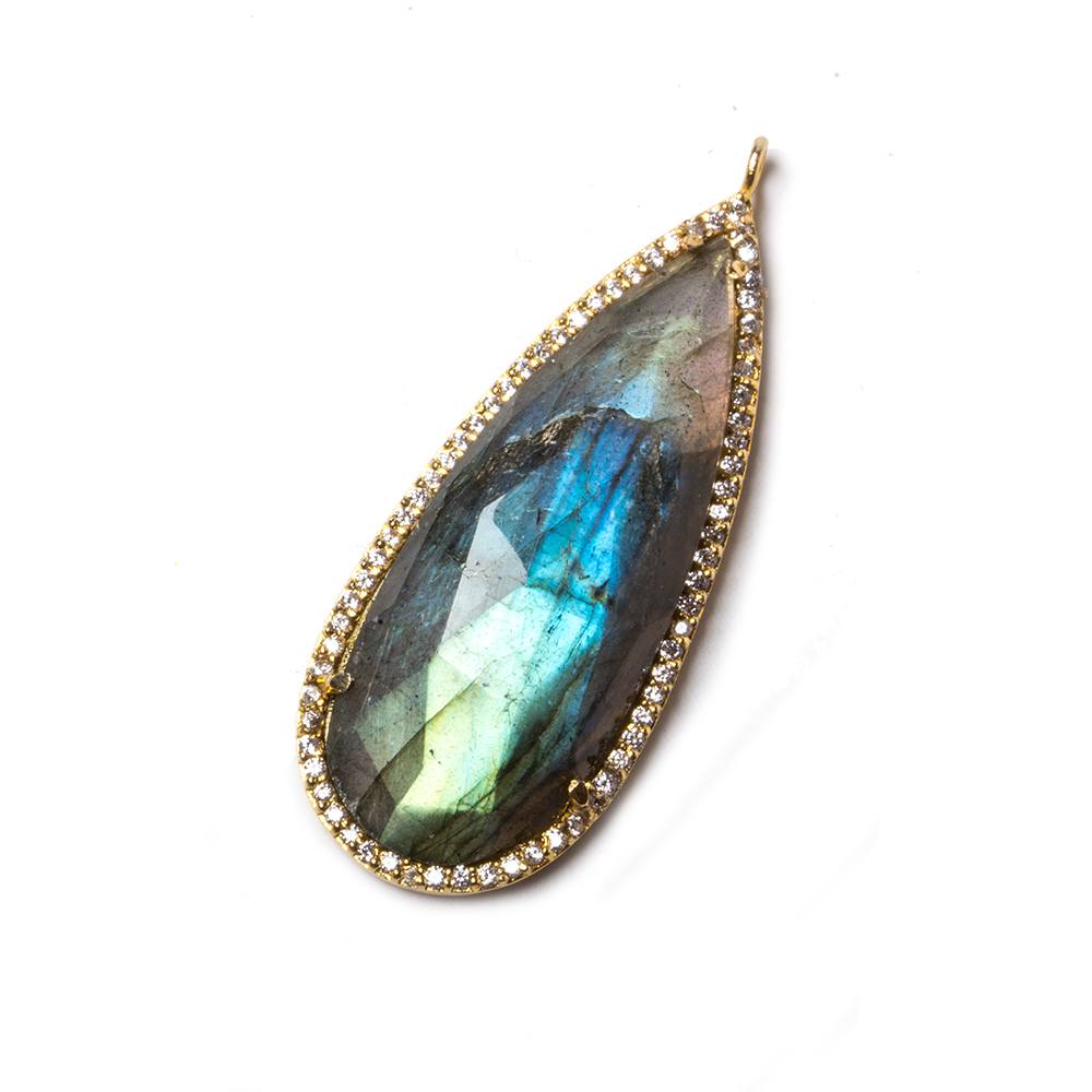 39x17mm Vermeil Bezeled White CZ & Labradorite Pear Pendant 1 pc